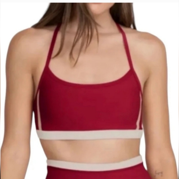 Calme x Johnny Was Endurance Cross Back Sports Bra II in Red with White Contrast - Picture 2 of 5